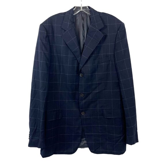 Ermenegildo Zegna Navy Blue Grid Plaid Wool Suit Jacket & Pants - Size 52L - Picture 2 of 15